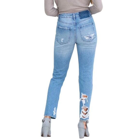 Flying Monkey Goodbye High Rise Mom Jeans Size 27 Distressed Straight Frayed Hem - Picture 2 of 11